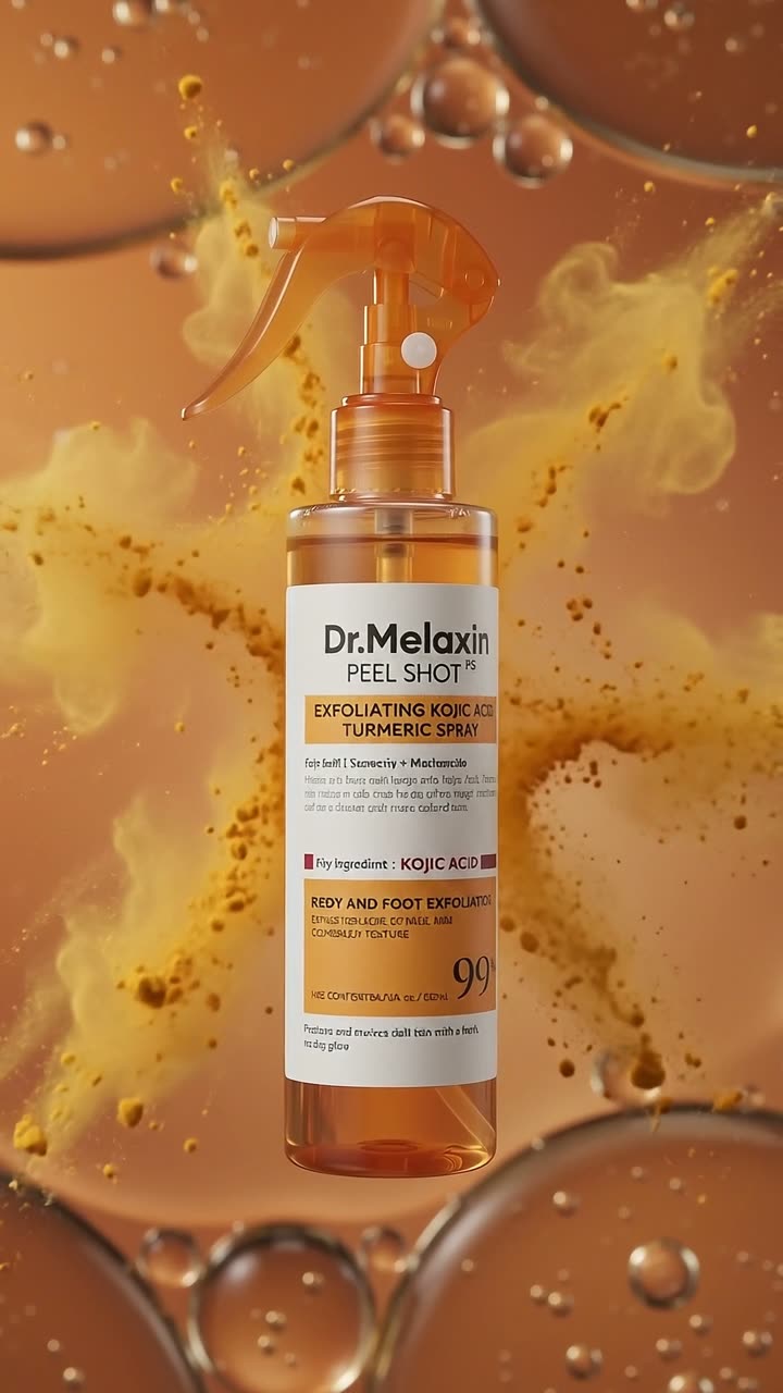 Peel Shot Dr. Melaxin, spray exfoliante de 200 ml, sobre fondo ambar